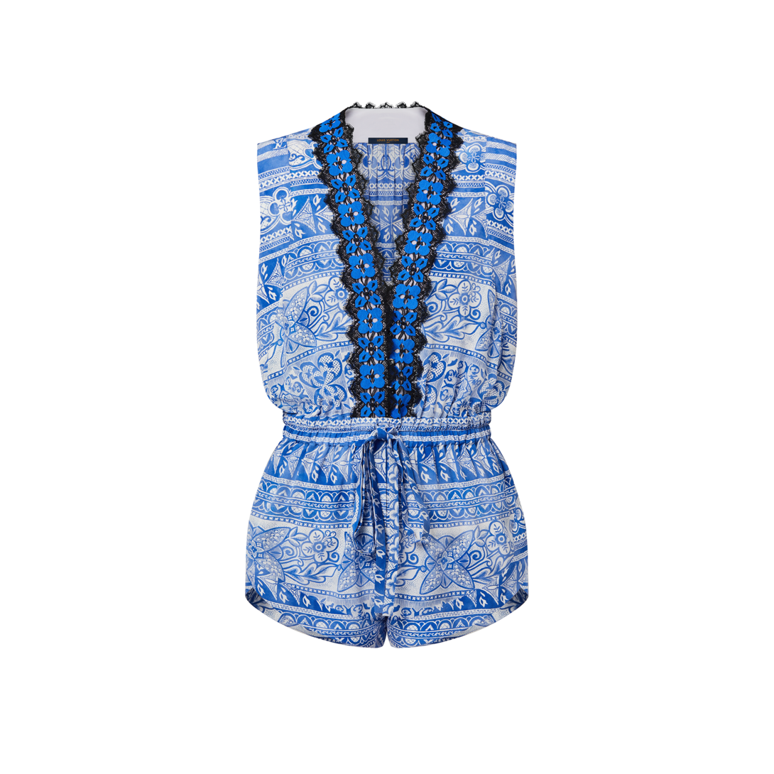 Lace Trim Monogram Tile Playsuit - Women - Ready-to-Wear